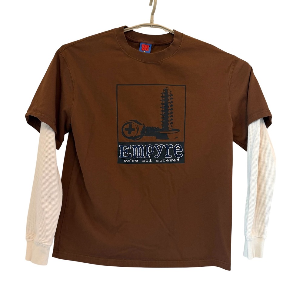 Empyre We're All Screwed Brown Layered Long Sleeve Graphic Tee Skater Small Y2K